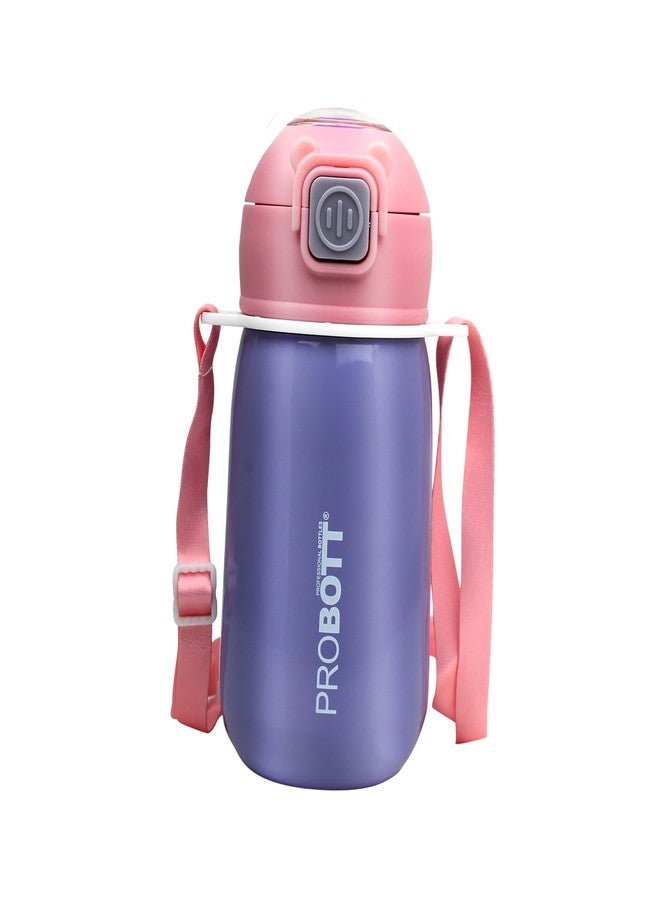 Probott Cutie 320ml Stainless Steel Hot & Cold Water Bottle for 3-5yrs Kids, Purple | Double Walled Vacuum Flask | Sipper Bottle with Straw & Strap for School | Perfect for Toddlers | Leak Proof - Image 1